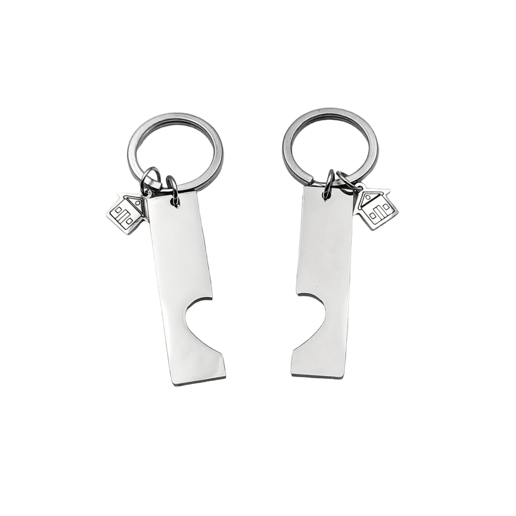 Portachiavi Barretta Cuore Spezzato Acciaio Oro Incisione Gratuita