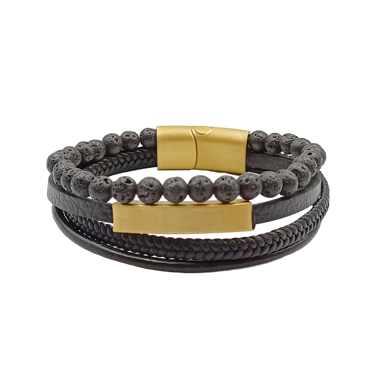 Bracciale Acciaio Skin Pietra Lavica