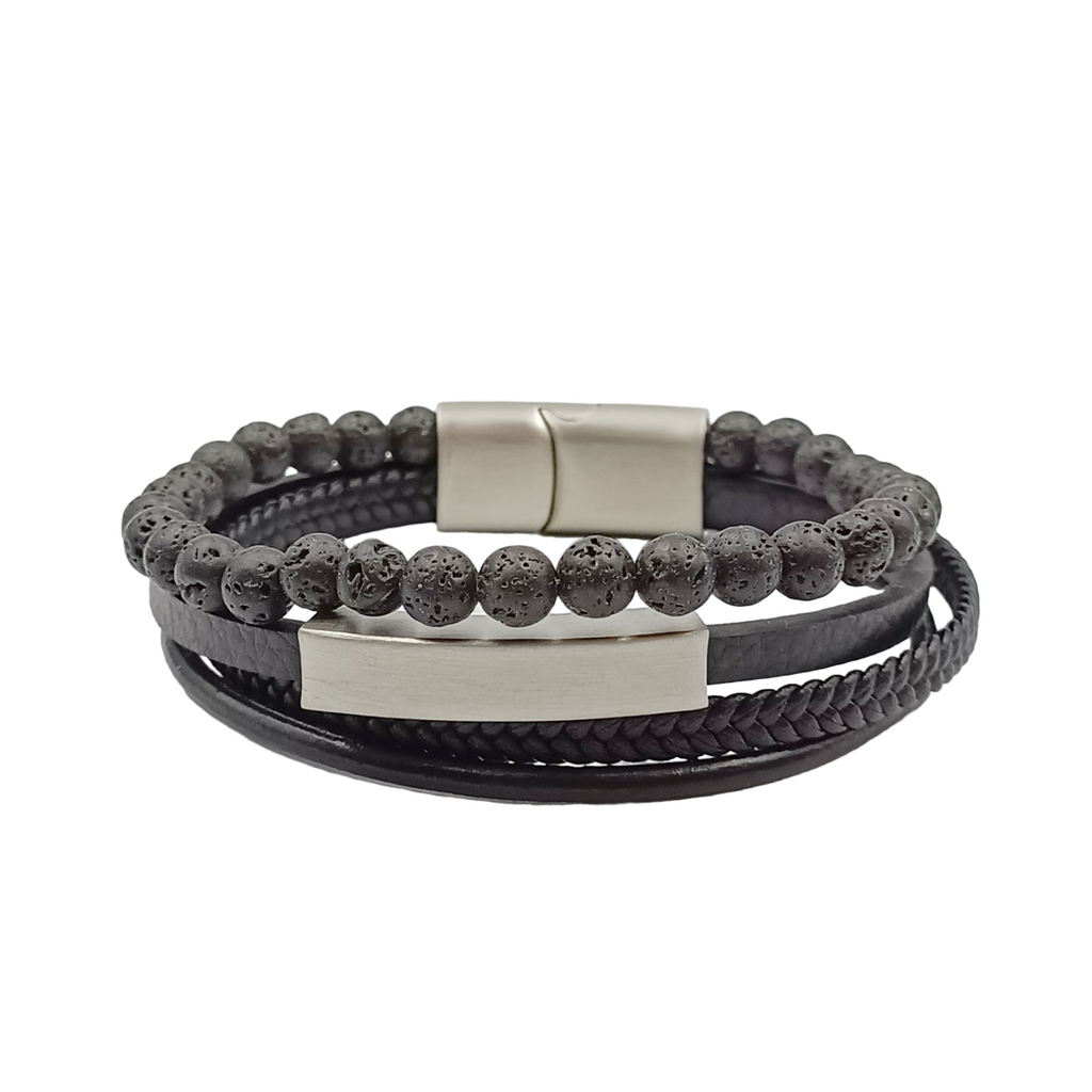 Bracciale Acciaio Skin Pietra Lavica