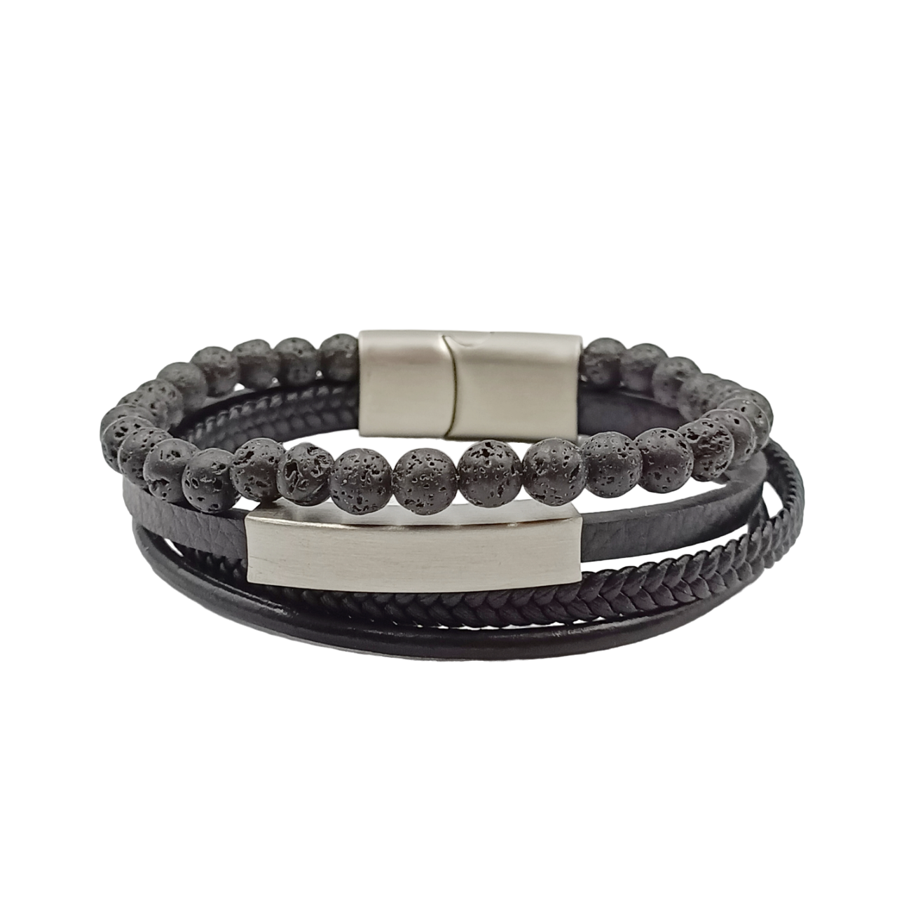 Bracciale Acciaio Skin Pietra Lavica