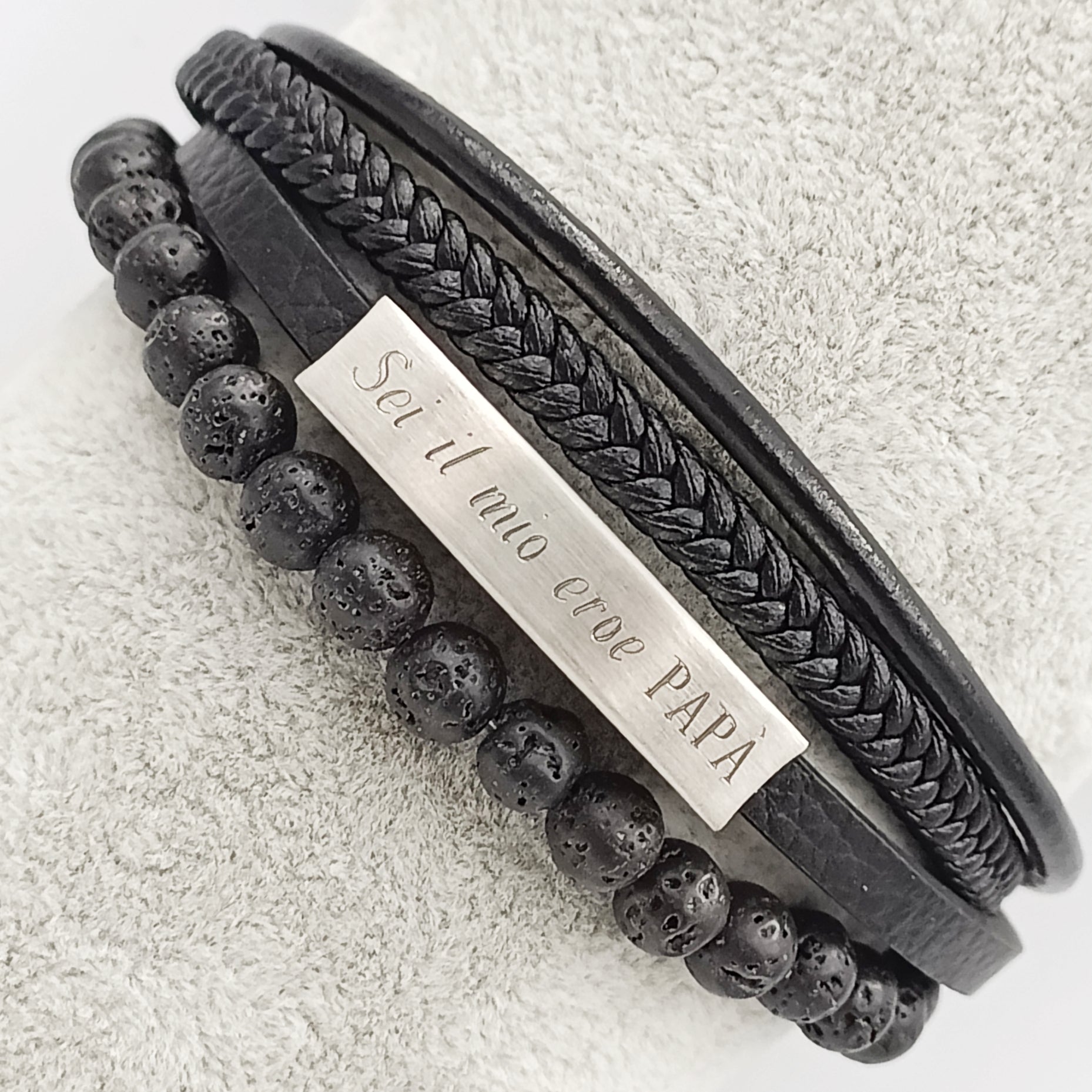 Bracciale Acciaio Skin Pietra Lavica