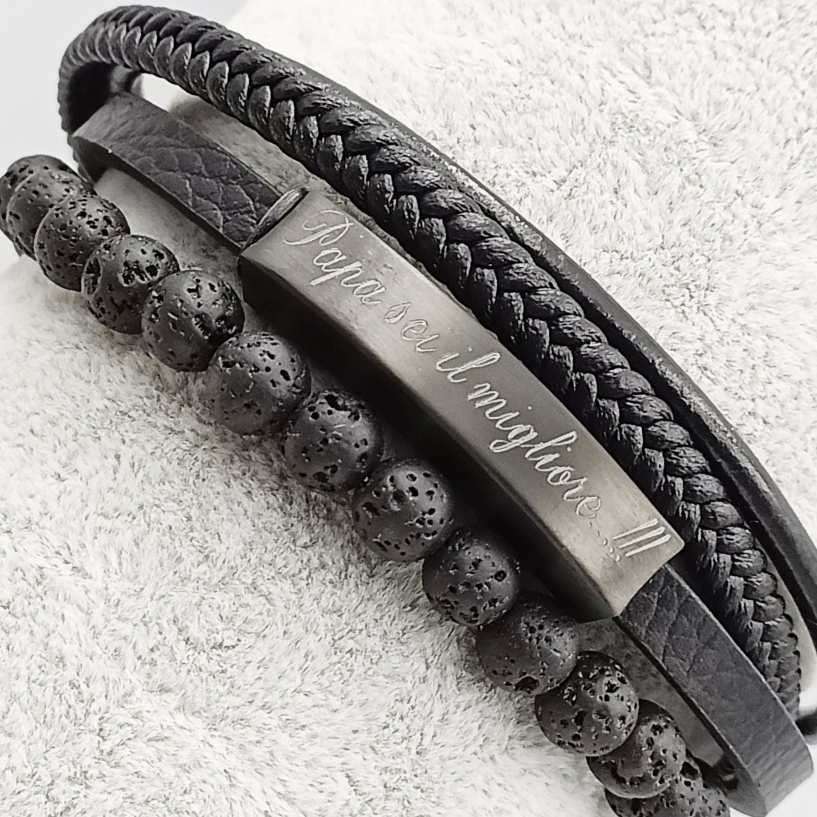 Bracciale Acciaio Skin Pietra Lavica