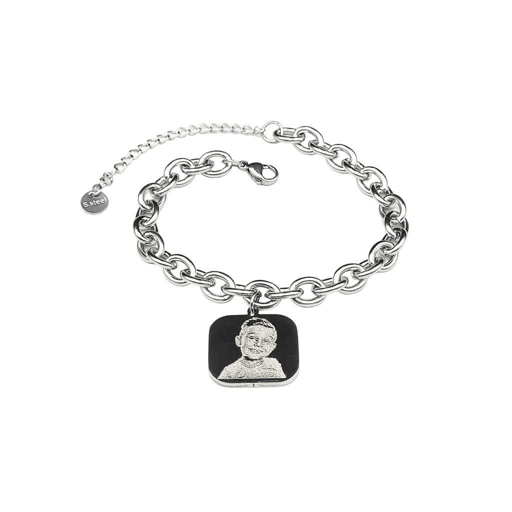 Bracciale Acciaio con Fotoincisione pendente quadrato