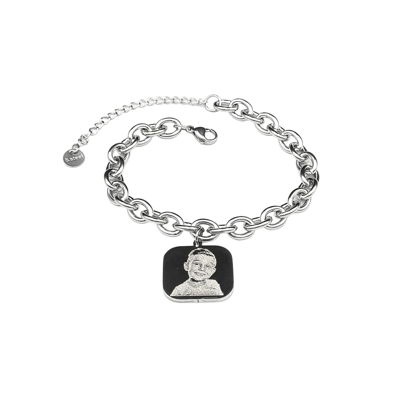 Bracciale Acciaio con Doppia Fotoincisione pendente Quadrato