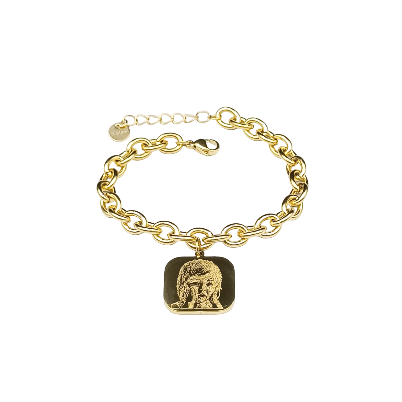 Bracciale Acciaio con Fotoincisione pendente quadrato