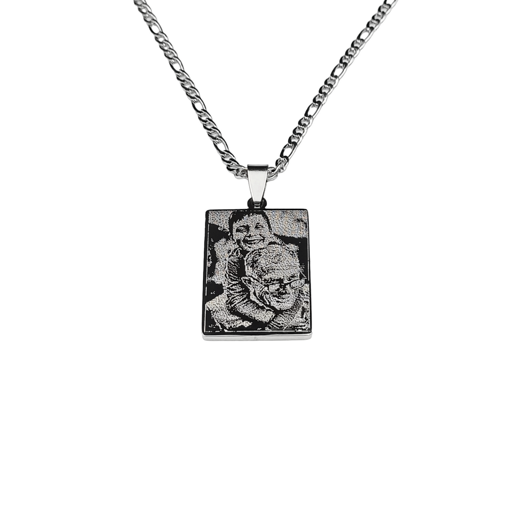 Collana Acciaio con Fotoincisione Medaglietta Rettangolare