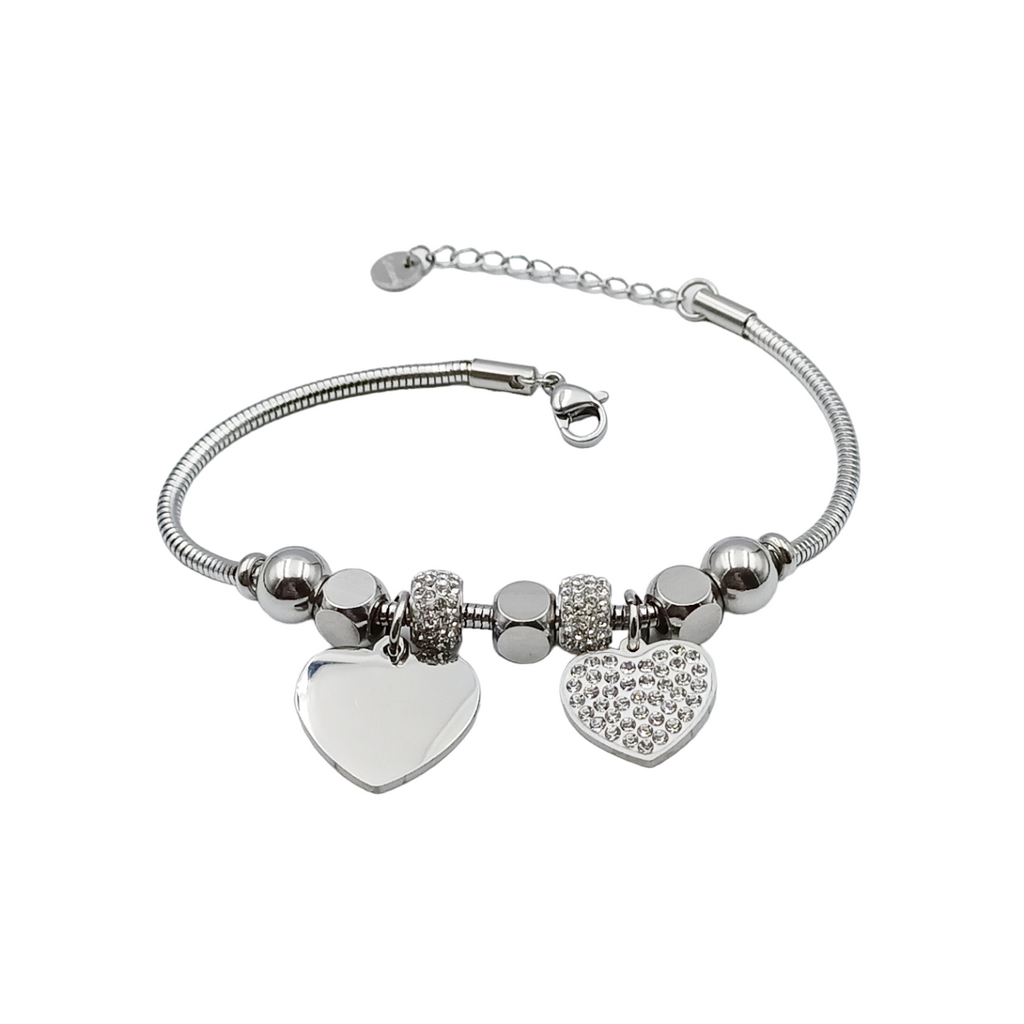 Bracciale cuore acciaio + brillante acciaio con Incisione