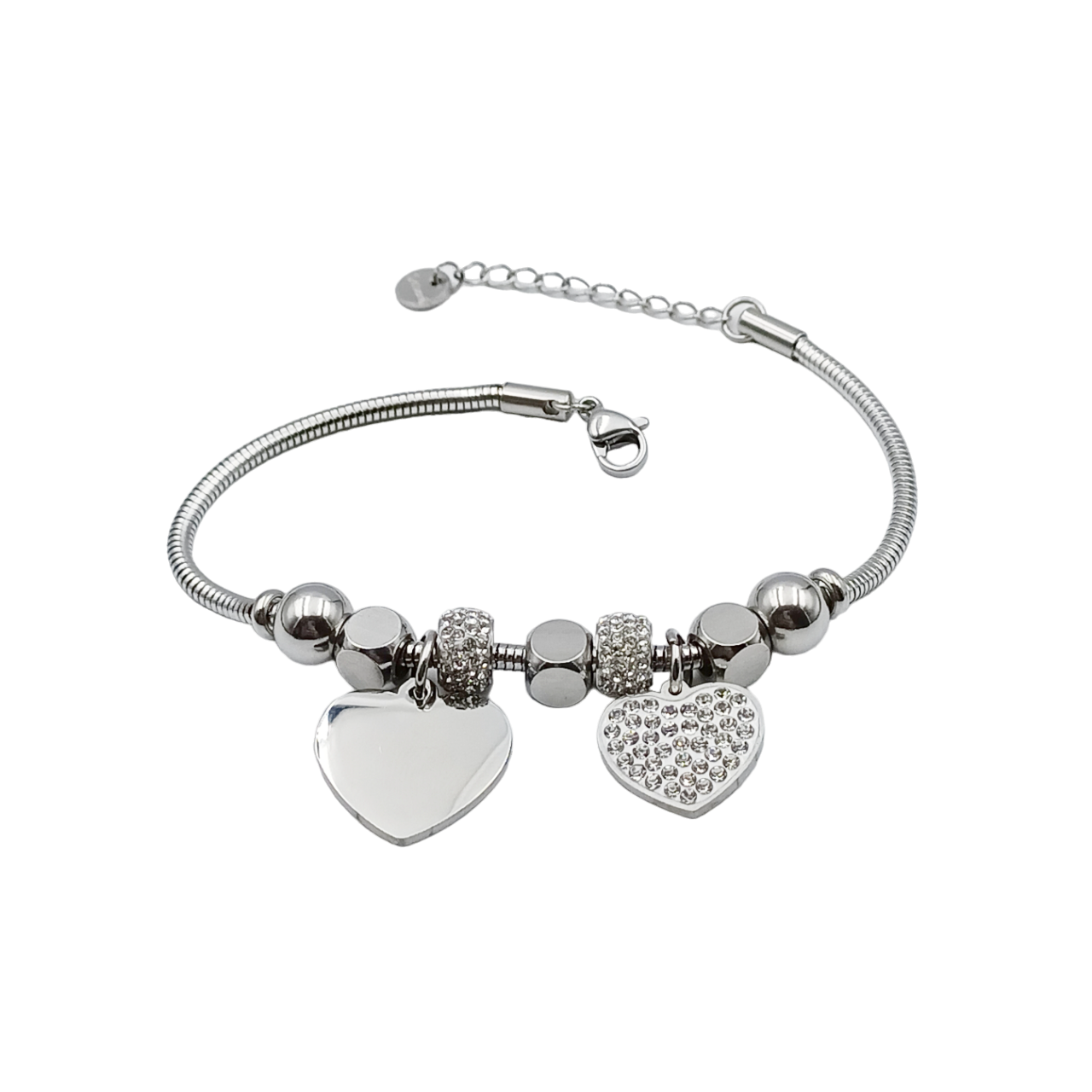 Bracciale cuore acciaio + brillante acciaio con Incisione