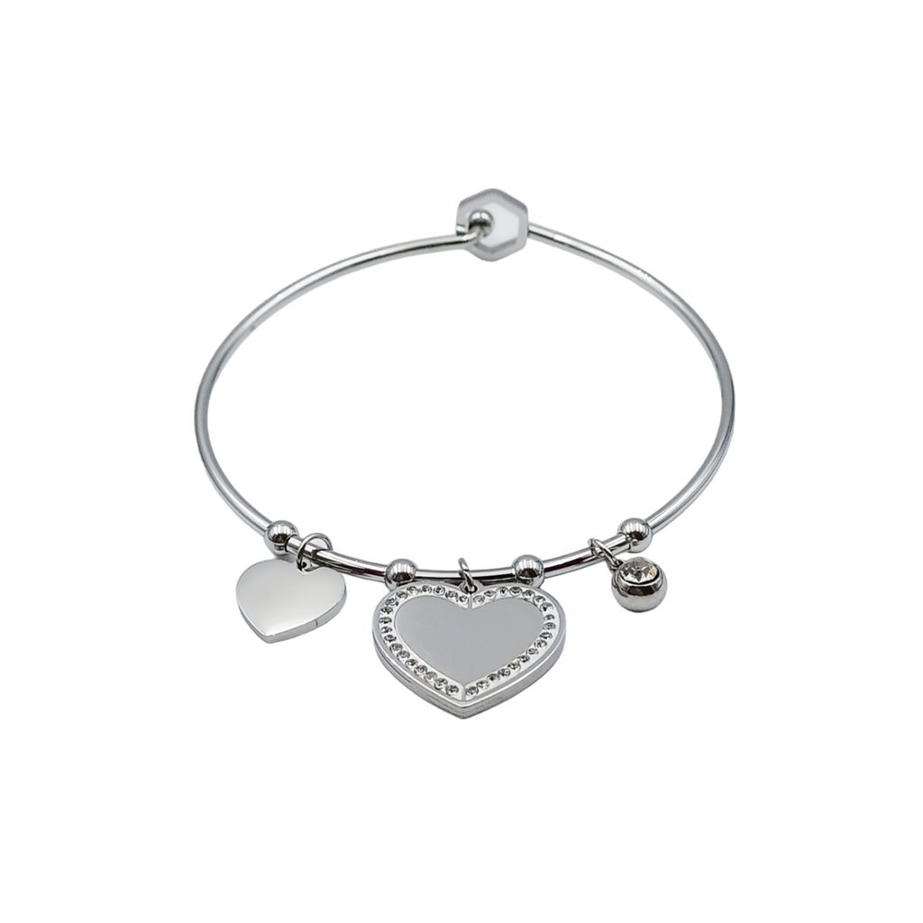 Bracciale Rigido Cuore Brillante Acciaio con Incisione
