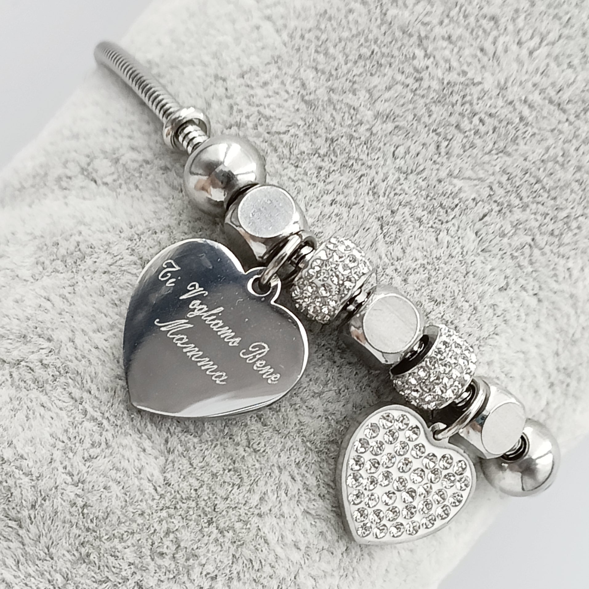 Bracciale cuore acciaio + brillante acciaio con Incisione