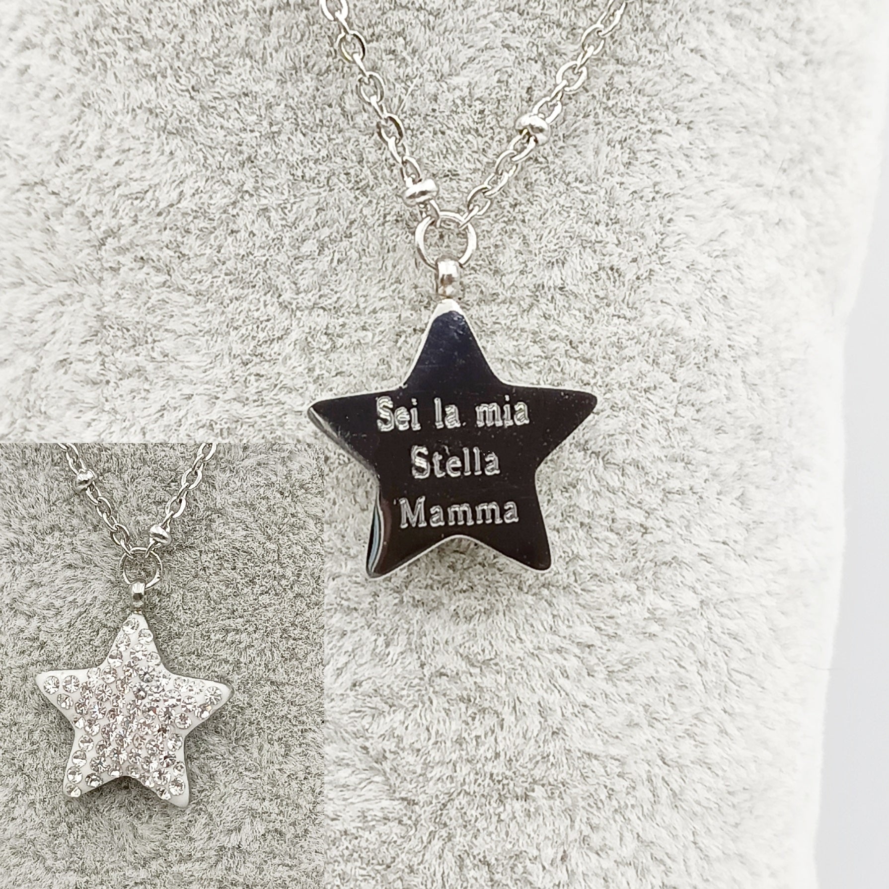 Collana Stella Brillante Acciaio con Incisione
