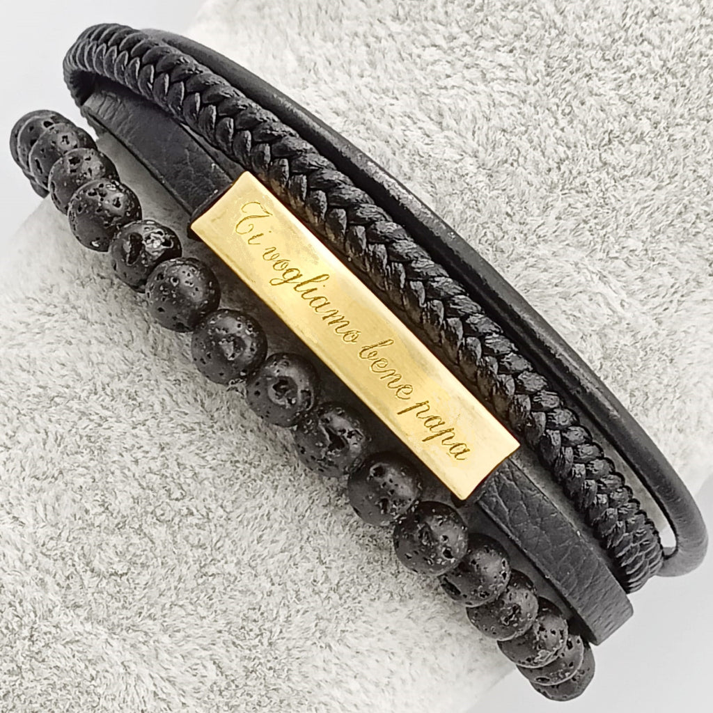 Bracciale Acciaio Skin Pietra Lavica