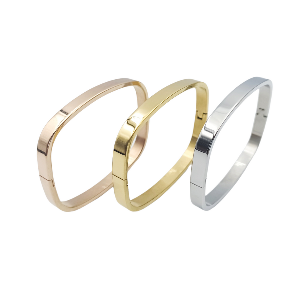 Bracciale Stiff Rettangolo Rigido Acciaio Silver/Gold/Rose