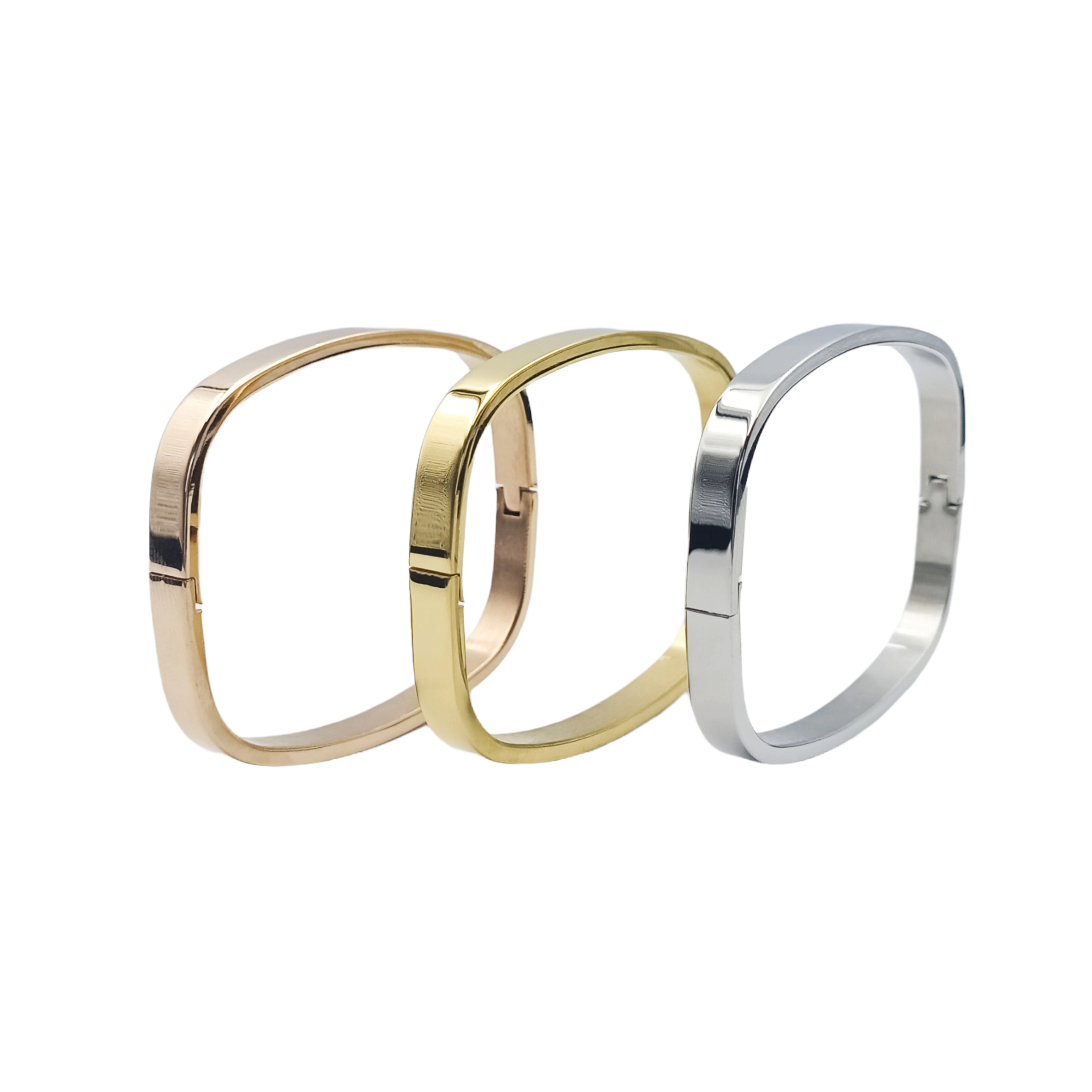 Bracciale Stiff Rettangolo Rigido Acciaio Silver/Gold/Rose