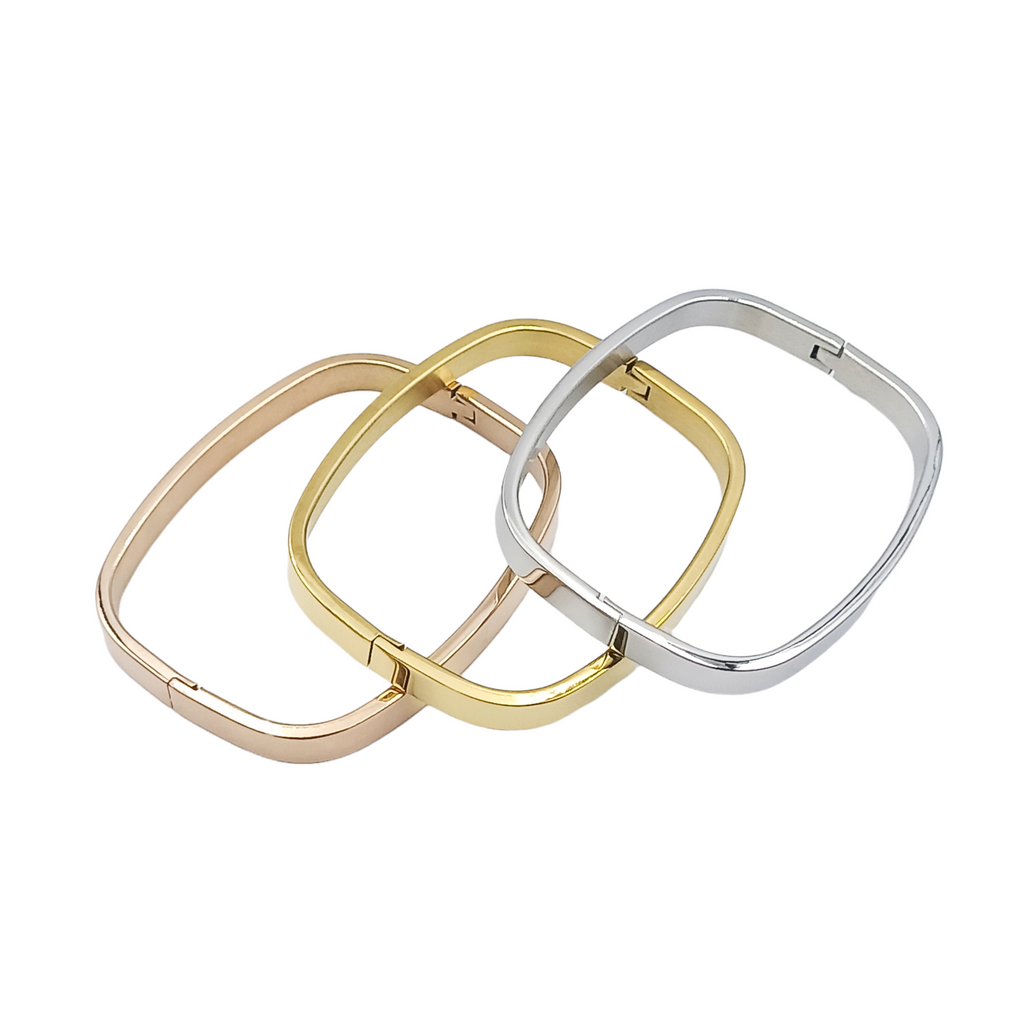 Bracciale Stiff Rettangolo Rigido Acciaio Silver/Gold/Rose