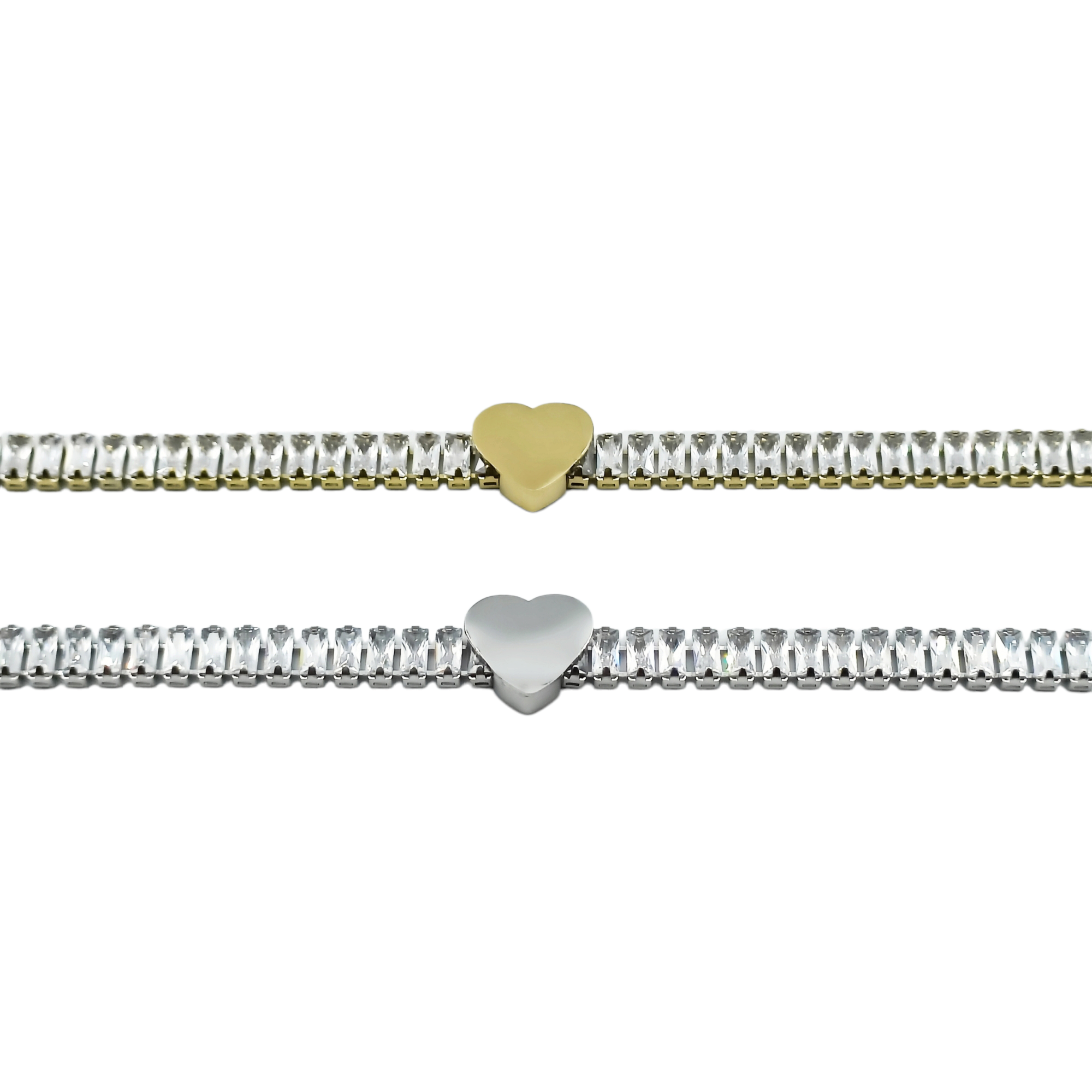 Bracciale Cuore Brillante Acciaio Colori Argento e Oro