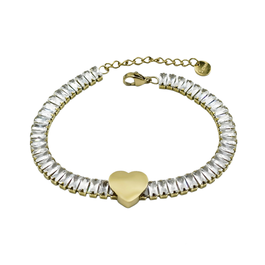 Bracciale Cuore Brillante Acciaio Colori Argento e Oro