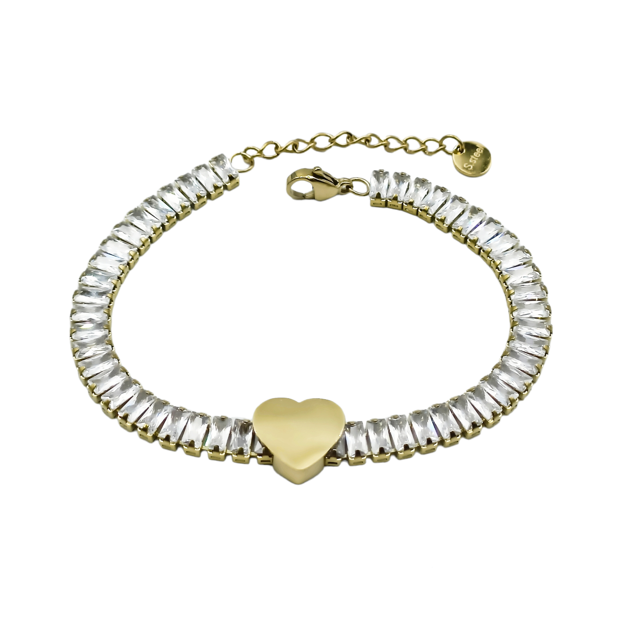 Bracciale Cuore Brillante Acciaio Colori Argento e Oro