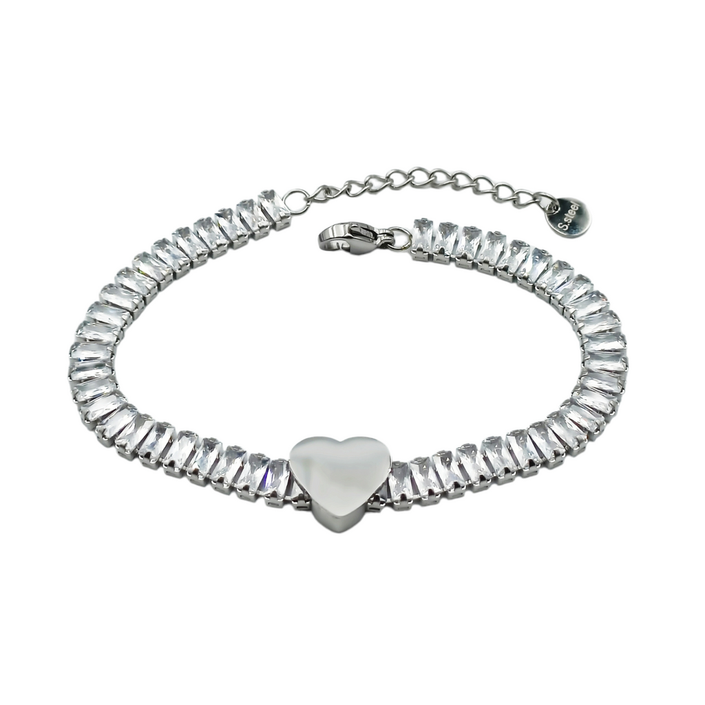 Bracciale Cuore Brillante Acciaio Colori Argento e Oro